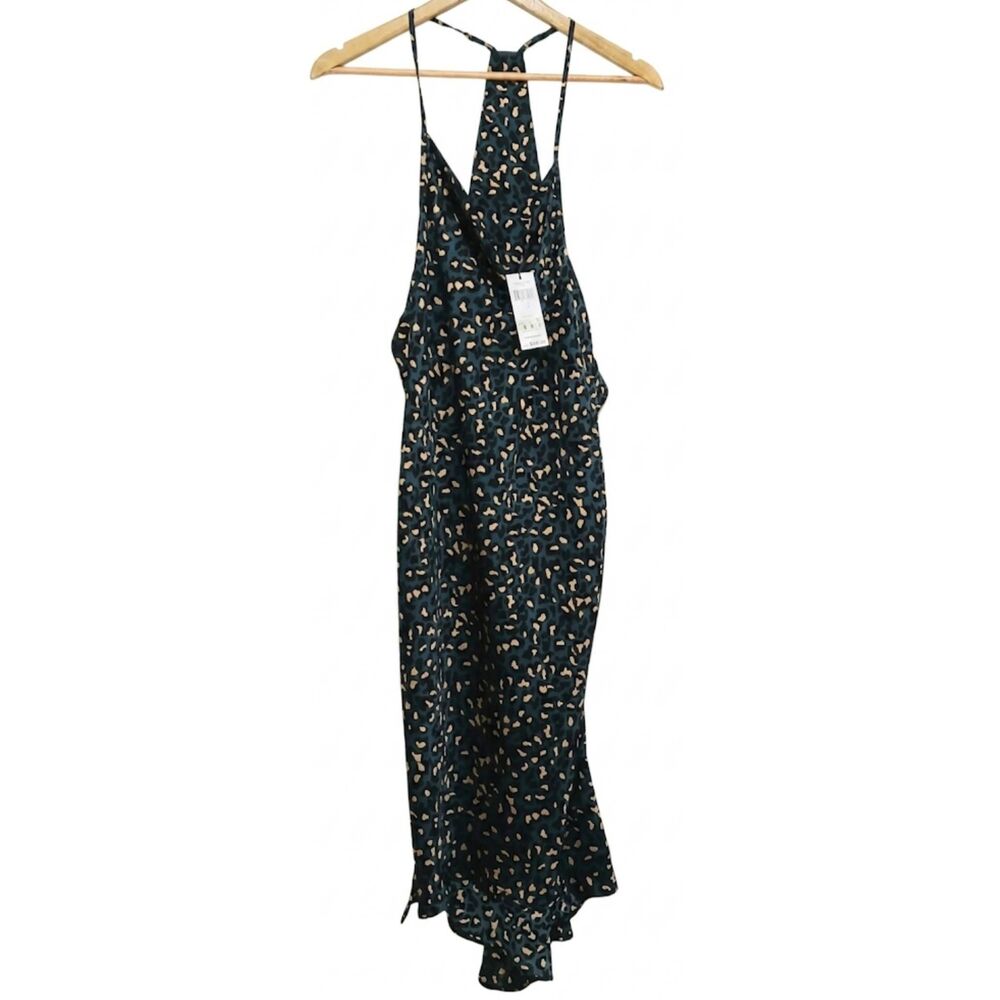 Bcbg womens small leopard print slip dress midi blue tan dainty romantic